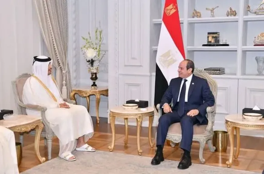 الرئيس السيسي يبحث مع رئيس وزراء قطر تعزيز التعاون الثنائي وجهود التهدئة في غزة