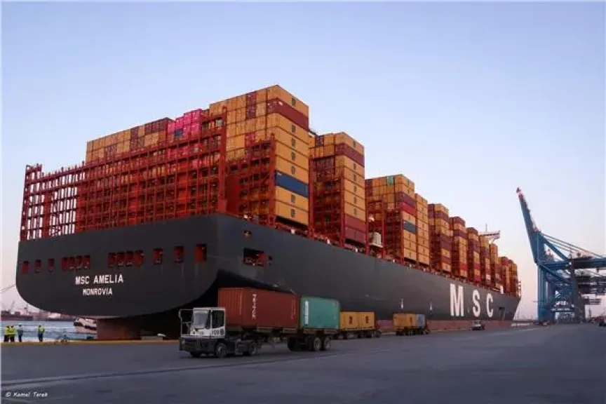 ميناء دمياط يستقبل سفينة الحاويات العملاقة ”MSC AMELIA”