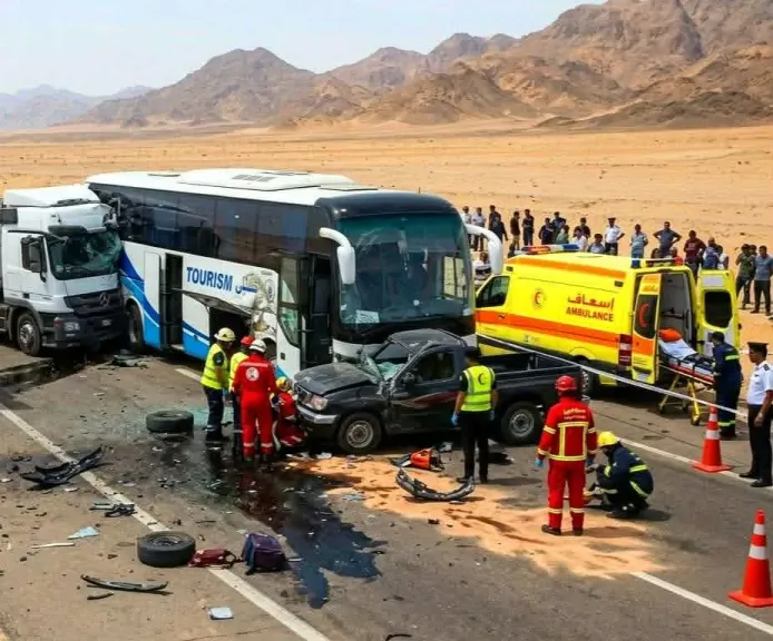 مصرع 3 أشخاص وإصابة 21 آخرين إثر تصادم أتوبيس وسيارة بمرسى علم