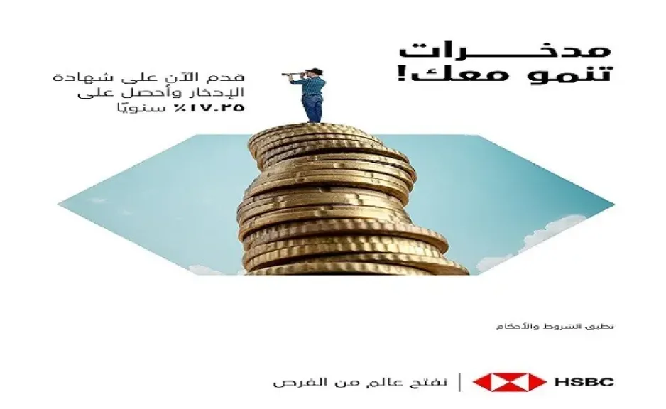 بنك HSBC مصر يطرح شهادة ادخار ثلاثية بعائد سنوي 17.25%