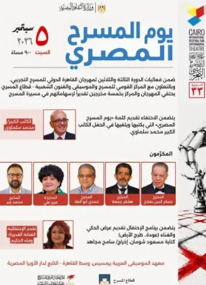 مهرجان القاهرة الدولي للمسرح التجريبي يكرم 5 مخرجين في يوم المسرح المصري