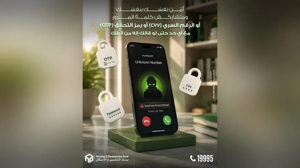 بنك التعمير والإسكان يوجّه تحذيرًا مهمًا لعملائه لحماية بياناتهم البنكية من الاحتيال